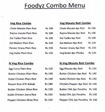 Foodyz menu 