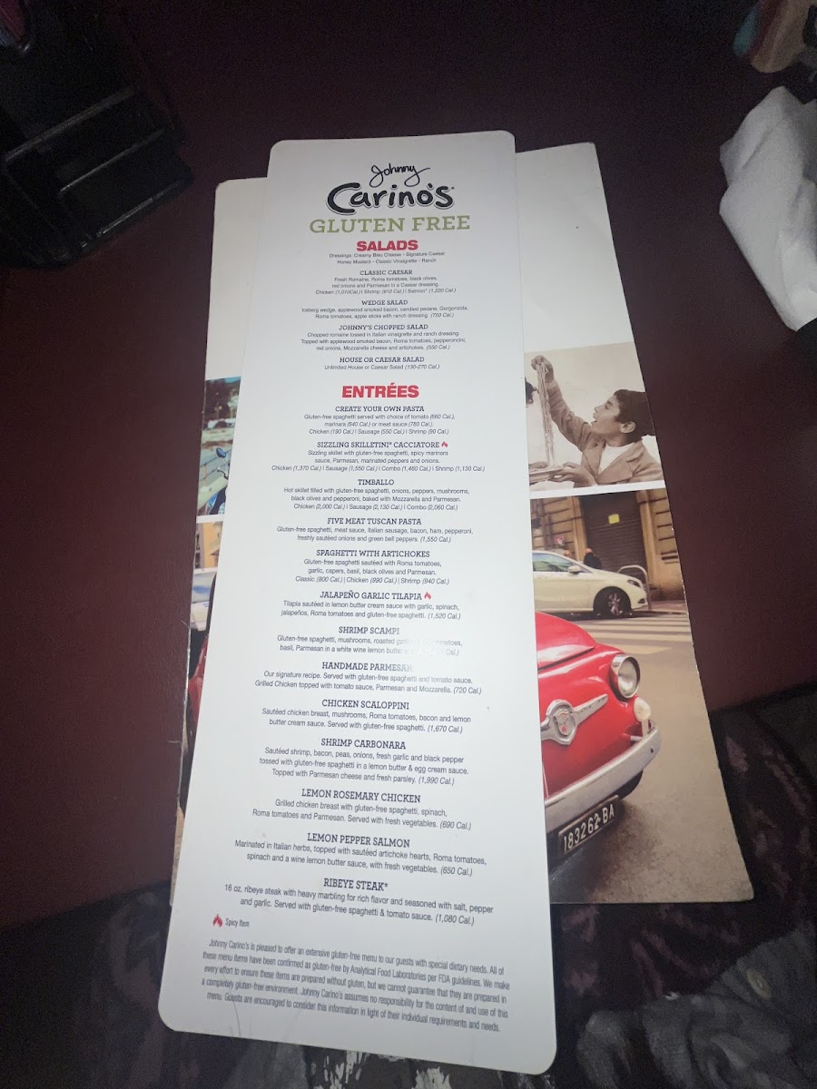 Johnny Carino's gluten-free menu