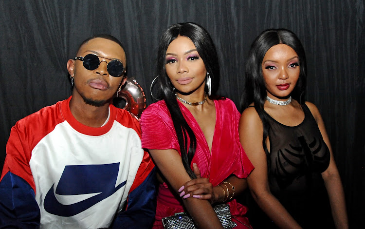 Bonang Matheba with her cousin Tebogo 'Pinky Girl' Mekgwe and assistant Sefiso Hlongwane.