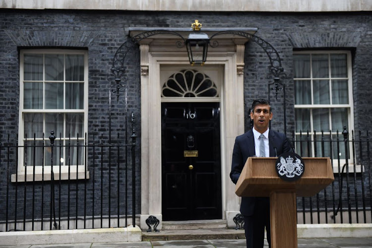 Rishi Sunak, new UK prime minister, delivers his first speech after becoming prime minister outside 10 Downing Street in London, the UK, on October 25 2022. Picture: BLOOMBERG/CHRIS J RATCLIFFE