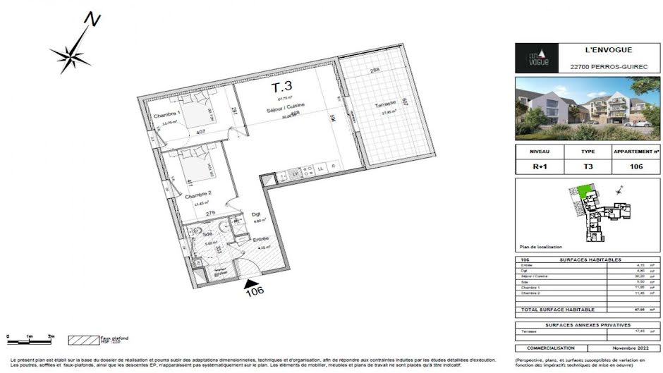 Vente appartement 3 pièces 67 m² à Perros-Guirec (22700), 340 000 €