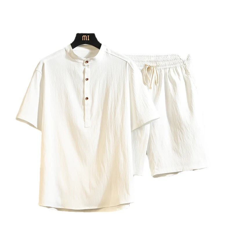 Traje de dos piezas estilo chino de verano, nuevo con cuello alzado retro, manga corta. Ideal para un look fresco y elegante en climas cálidos.