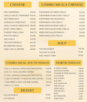 Tirupati South Indian Coffee House menu 