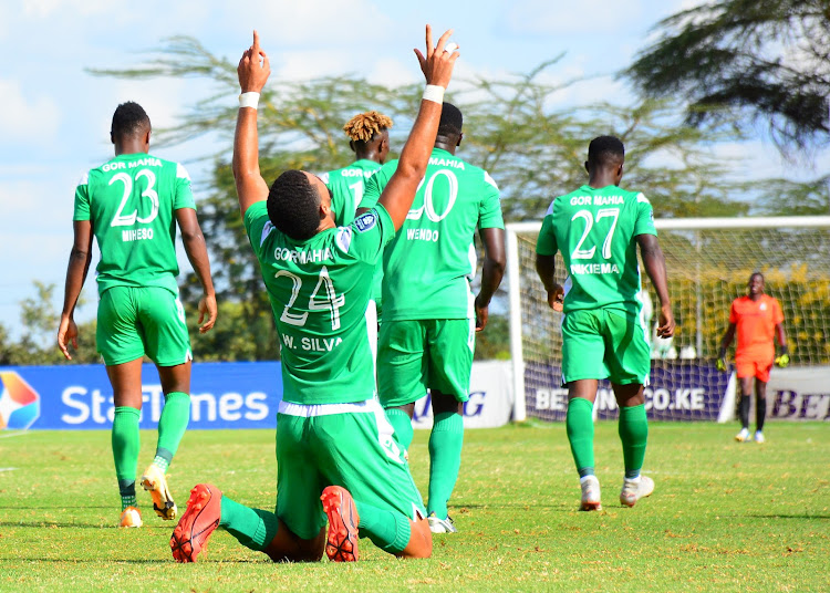 Gor Mahia's Wilson Silva celebrates after scoring against Bidco during a past Premier League match at Moi Stadium, Kasarani.