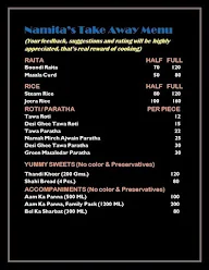 Namita's Take Away menu 3