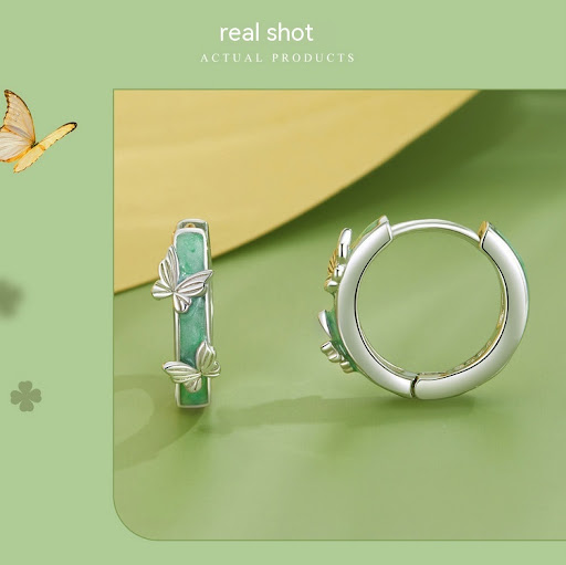 Title 5, Simple Green Butterfly Ear Clip S925 Sterling S...