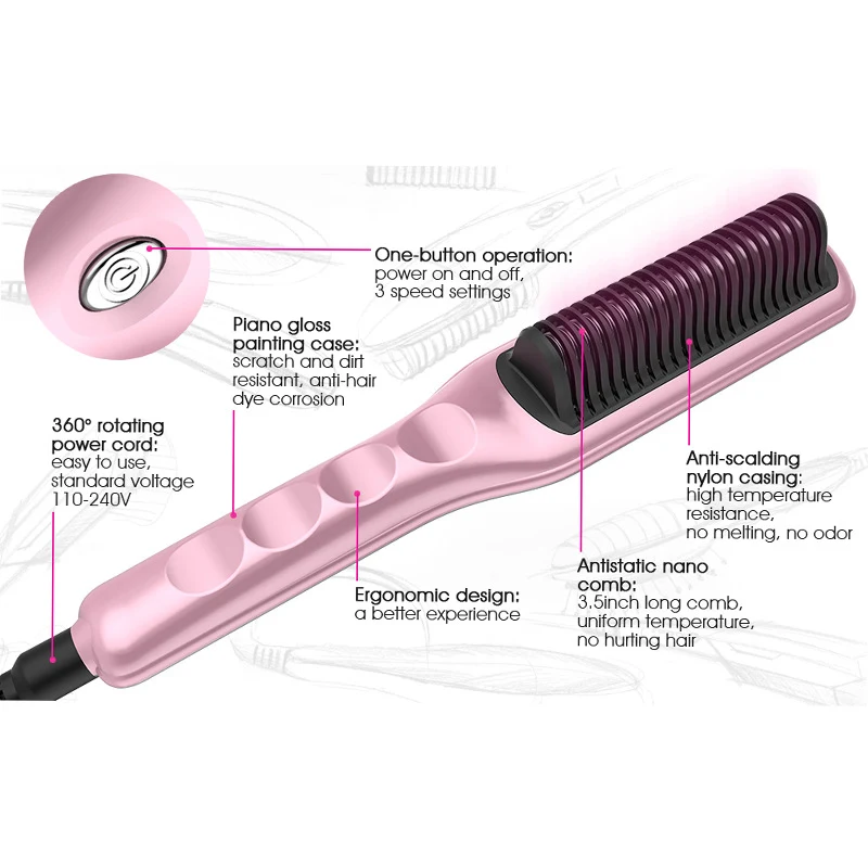 Modelador de Cabelo 2 em 1 Alisador e Modelador com Escova Elétrica, Alisa e Cria Cachos Perfeitos, Ideal para Uso Diário, Fácil de Usar e Leve.