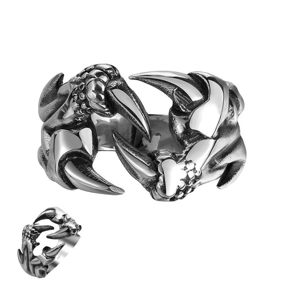 Heren Domineering Open Dragon Claw Ring Punk Chroom Sieraden Titanium Staal Dragon Claw Hart Party Ringen.