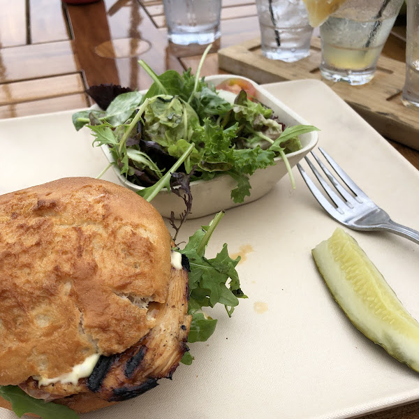 Chicken sandwich on gluten free bun. Not marked GF on menu but asked about it and it was fine with GF bun substitution. Very good.