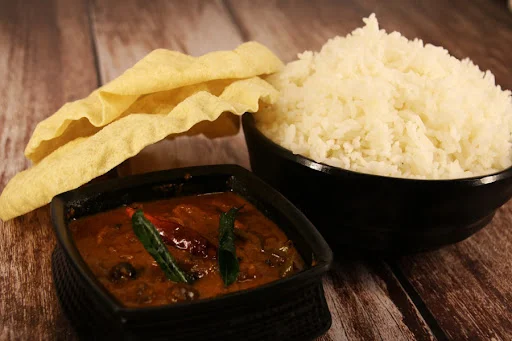 Steamed Rice + Vatha Kolambu + Appalam