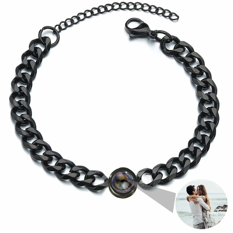 Gepersonaliseerde titanium stalen armband met fotoprojectie. Familie, huisdier, stel. Verjaardag herinnering sieraad.