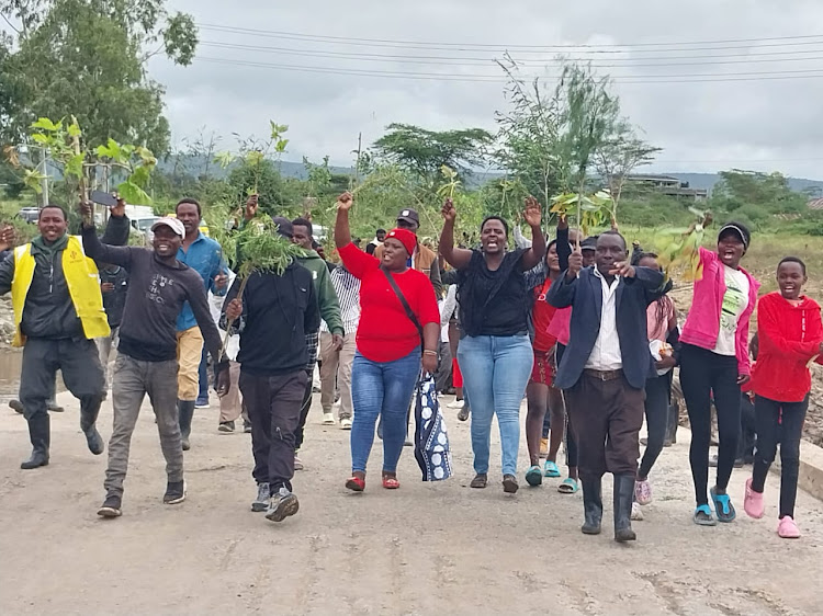 Residents protest against poor state of Devki - Kinanie - Joska road and bridge in Mavoko, Machakos County on May 10, 2024.