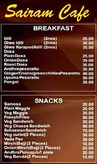 Sairam Cafe menu 2