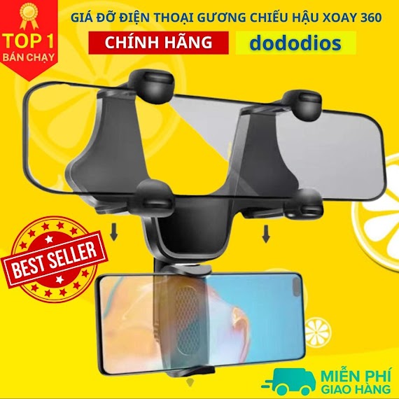 Giá Đỡ Điện Thoại Dododios Kẹp Điện Thoại Ô Tô Trên Gương Chiếu Hậu, Xoay 360 Độ Gắn Gương Chiếu Hậu Trên Xe Ô Tô - Hàng Chính Hãng Dododios