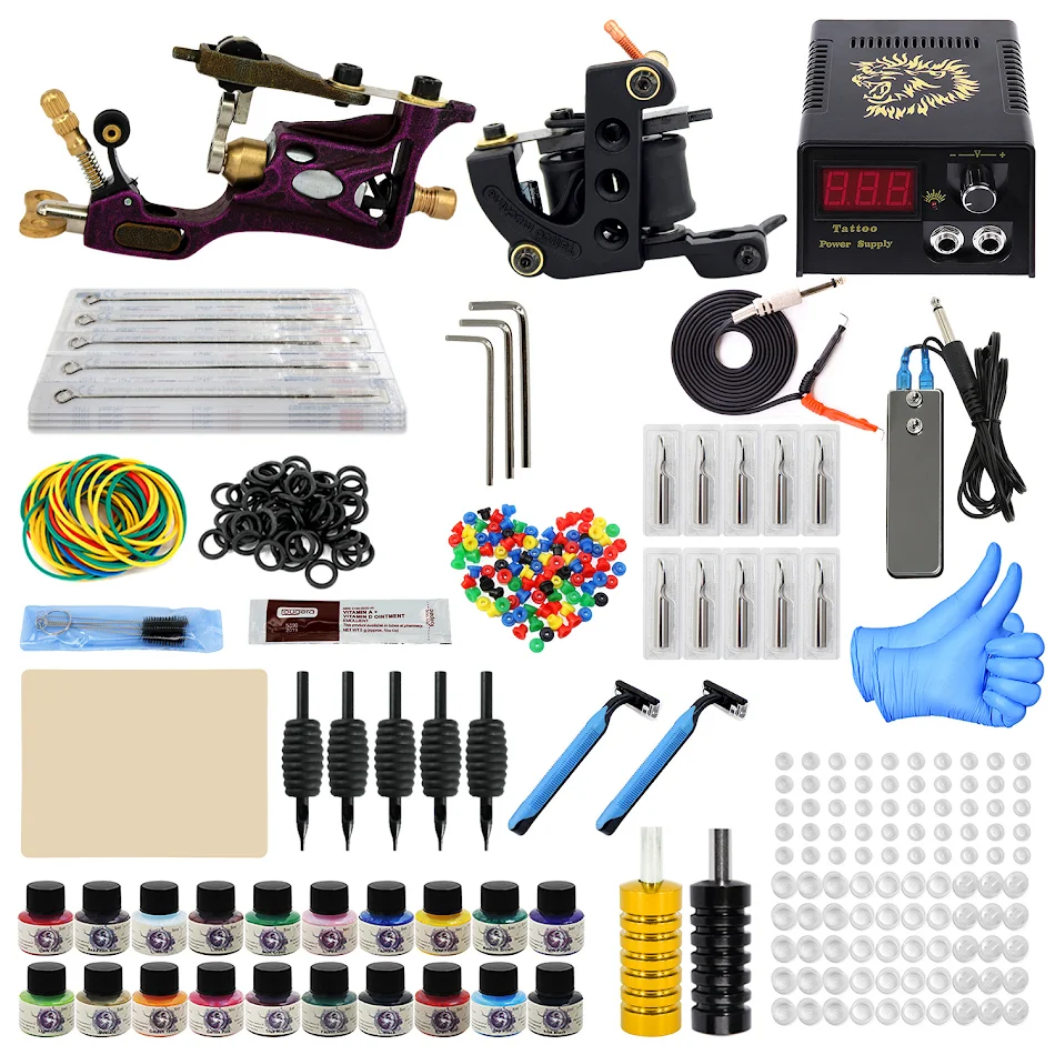 Professional Full Set of Tattoo Equipment for artists. Includes high quality machines, needles, ink, and power supply. P
