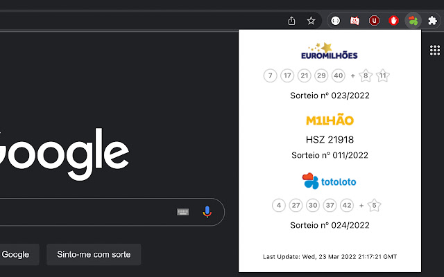 Euromilhões, M1lhão e Totoloto Extension chrome extension