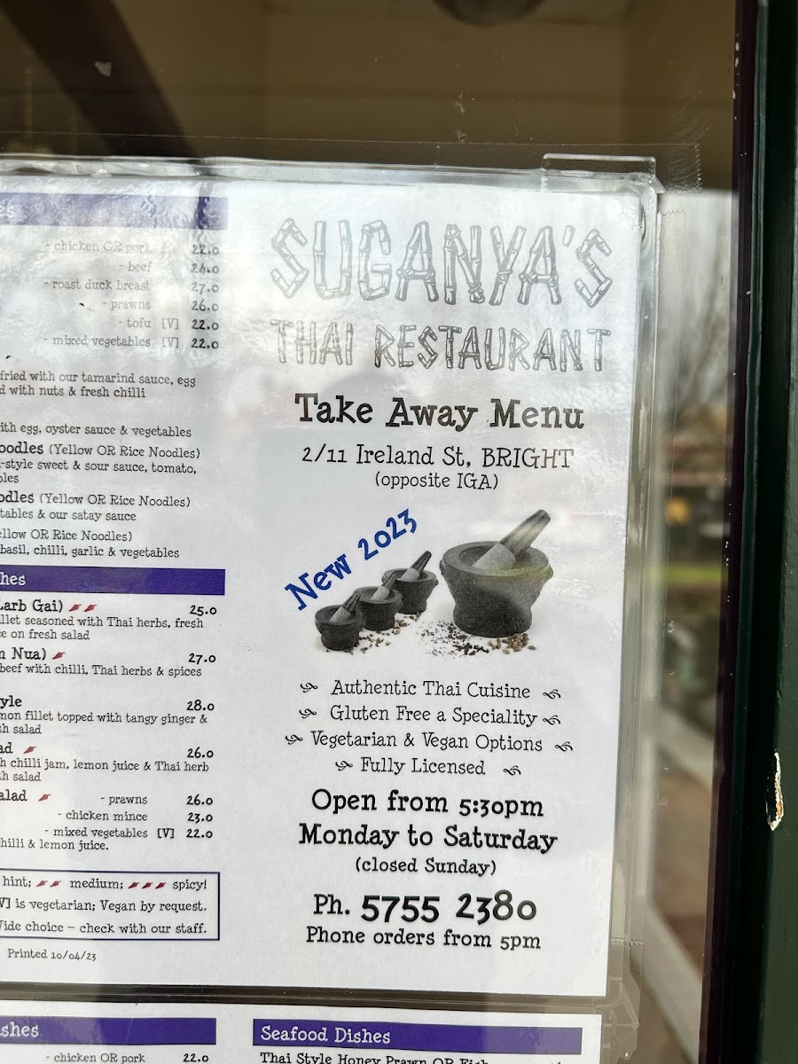 Suganya's Thai Restaurant gluten-free menu