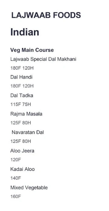 Lajwaab Foods menu 