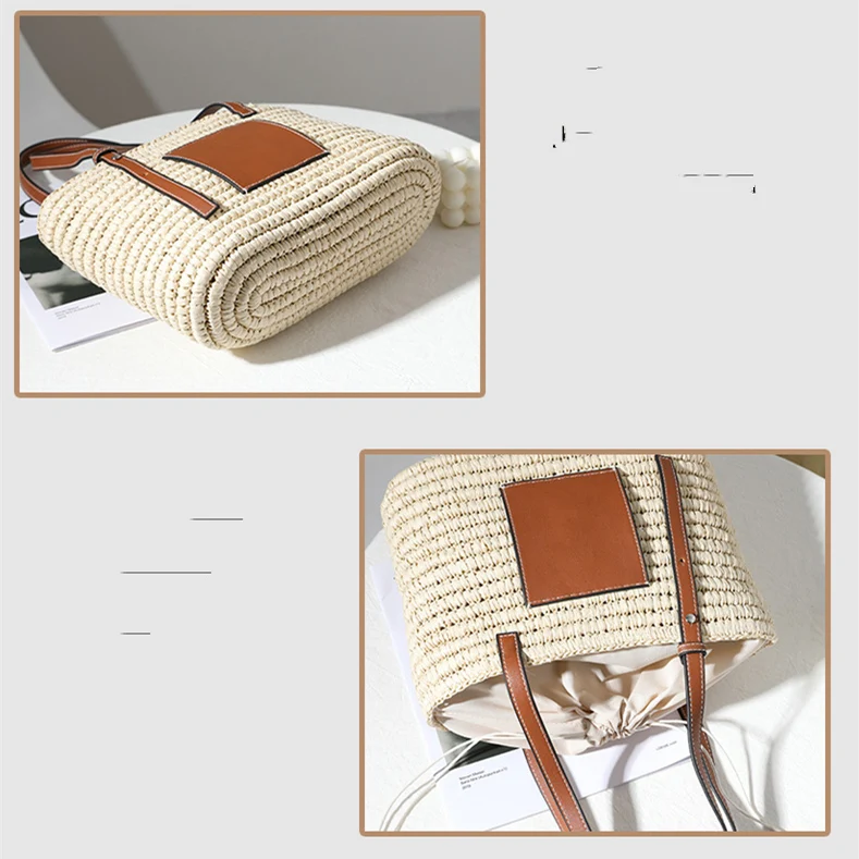 Bolsa feminina de rattan quadrada versátil Cesta de legumes. Ideal para todas as ocasiões, um toque natural e elegante ao seu visual.