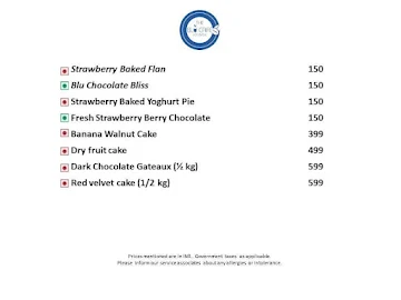 The Blu Cafe Lounge menu 