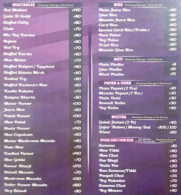 Parampara - The Veg Kitchen menu 