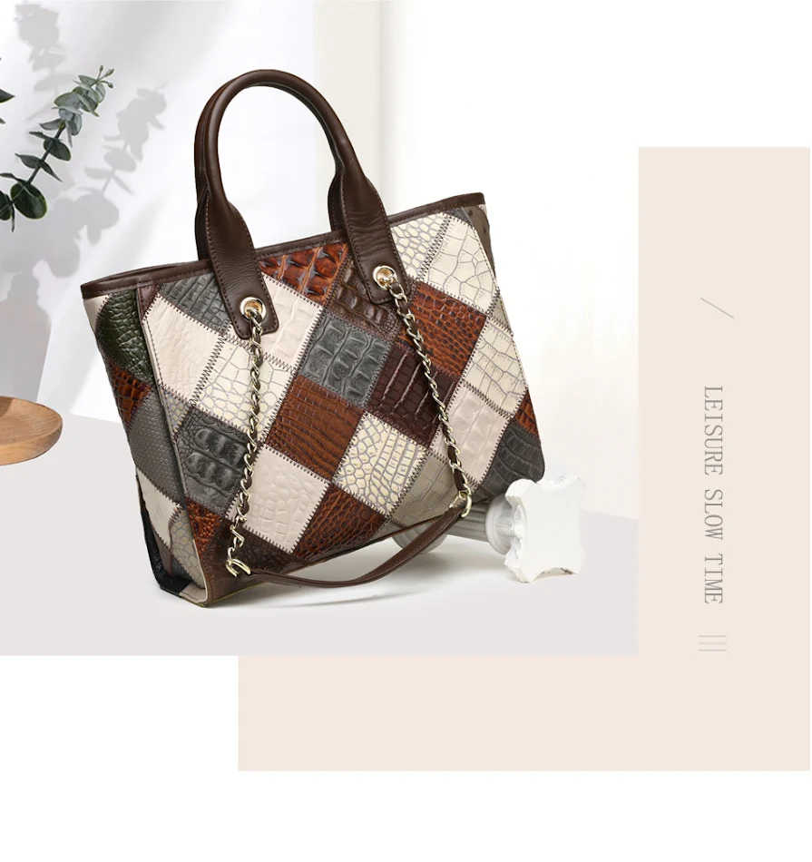 Women's Genuine Leather Bag, Light Luxury, High-Grade Contrast Color Plaid, Trendy Design, Direct from Factory.