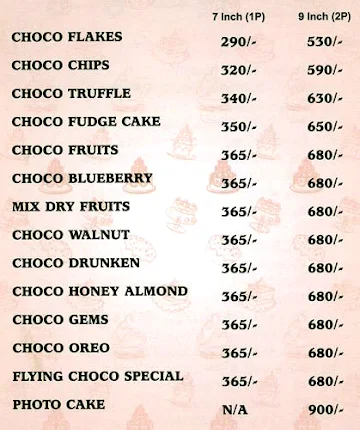 Flying Cakes menu 