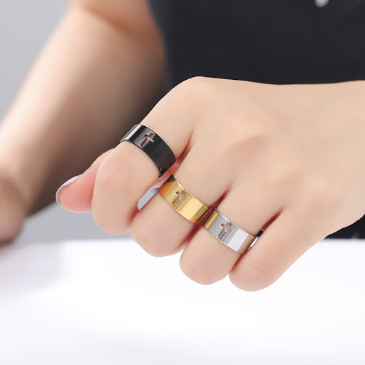Title 4, Classic Hollow Cross Stainless Steel Ring. Dura...