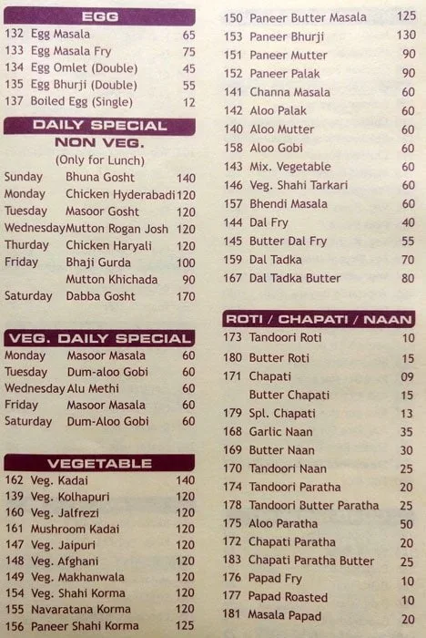 Sahil Restaurant menu 