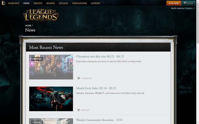 League of Legends Viewed News History chrome extension