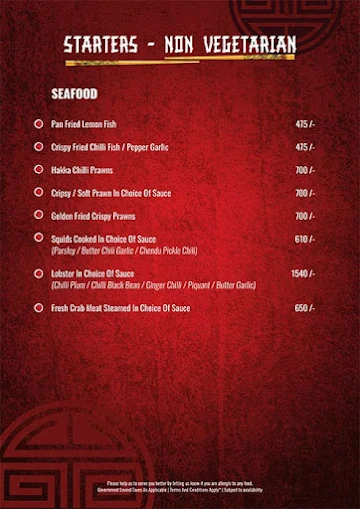 Chopstick City - Sayaji Hotel menu 