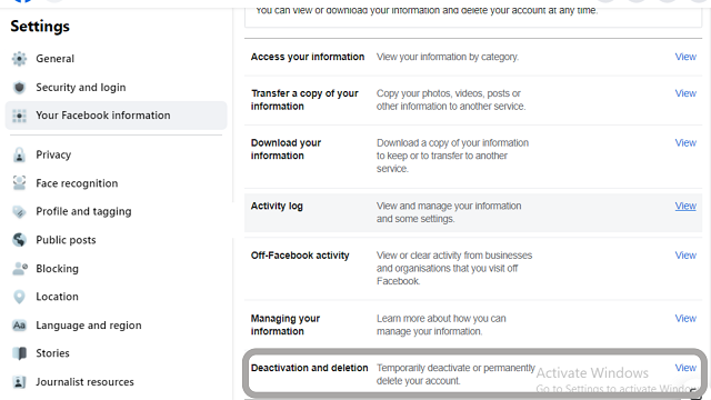 Facebook deactivation and deletion