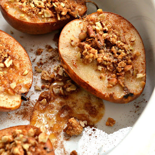 A family friendly light wholesome dessert that can be prepped and in the oven in less than five minutes.  If you have never indulged in a baked pear than this is a must try!