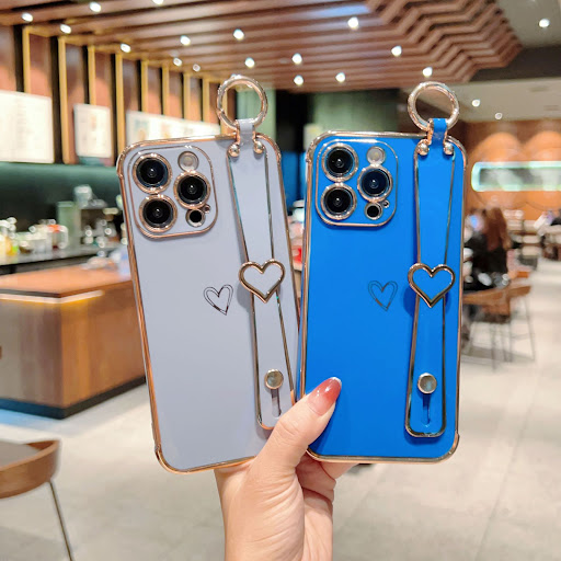 Title 7, Electroplated Hollow Heart Wrist Phone Case – S...