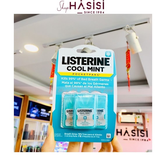 Miếng Ngậm Thơm Miệng Listerine Cool Mint Pocketpaks Breath Strips (3 Hộp X 24 Miếng Xanh Ngọc)