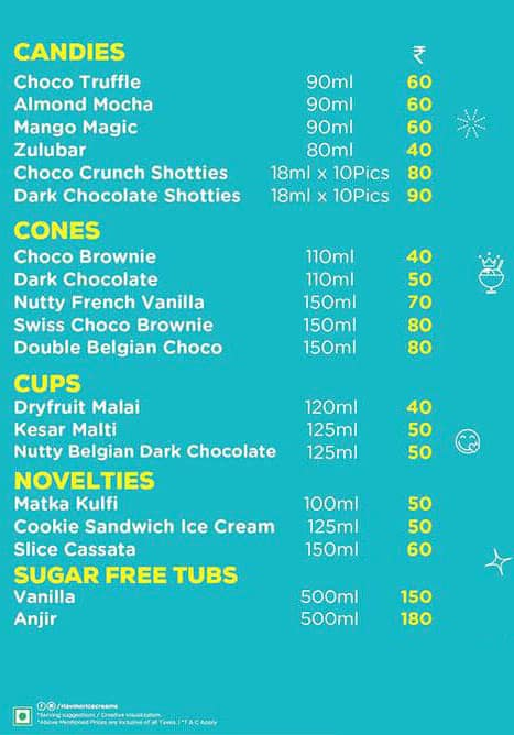 Havmor Ice Cream menu 