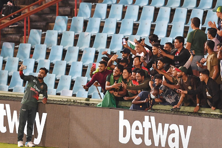 Bangladesh players and fans celebrate their win against SA in the third ODI and the series at SuperSport Park in Centurion on March 23 2022.