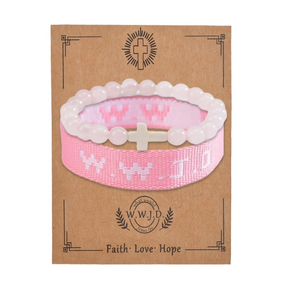 Bracelet Tressé en Pierre Naturelle WWJD Ensemble 2 Pièces Style Punk. Un bijou tendance et significatif pour affirmer votre style quotidien avec caractère.