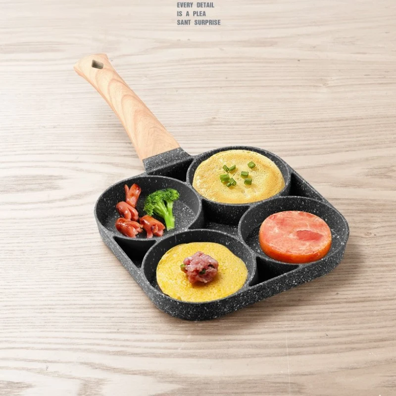 Poêle à frire 4 trous pour œufs, antiadhésive en pierre médicale pour petit-déjeuner. Mini poêle idéale pour la maison.