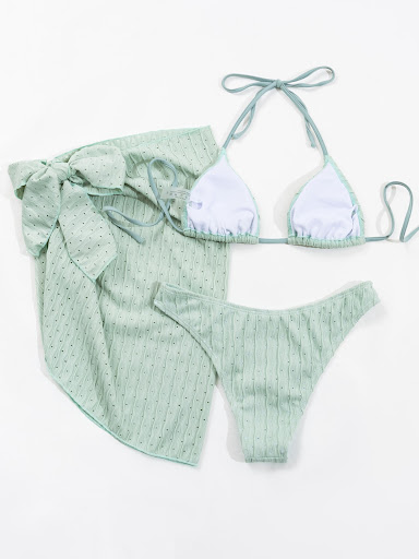 Title 13, 3pcs Halterneck Swimsuit Set Beach Solid Color ...
