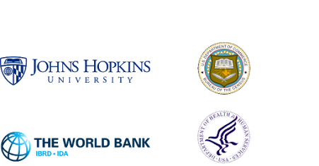  Logo lockup of Johns Hopkins, US Dept of Health & Human Services, The World Bank, United States Census Bureau