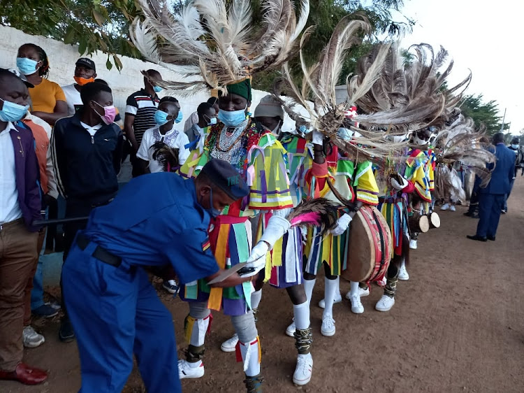 Kochia dancers being screened before getting into Jomo Kenyatta International Stadium on June 1, 2021.