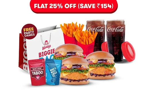 FLAT 25% Off On 3 Classic Veg Burgers + 2 Fries + 2 Beverages