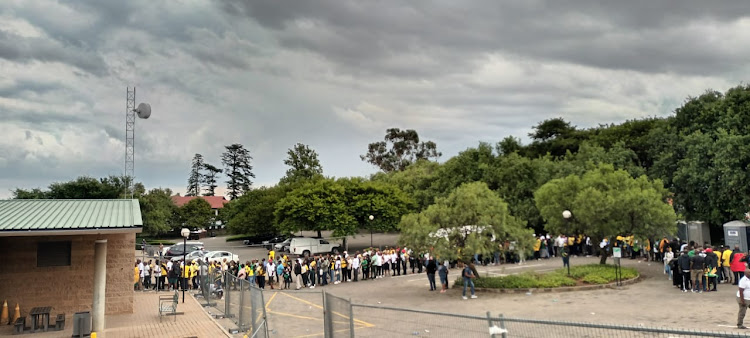 ANC delegates in a queue to make their way to Ormonde Conference Centre for registration on Thursday afternoon.