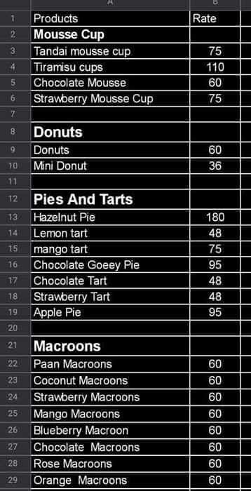 Fantasy Bakery N Patisserie menu 