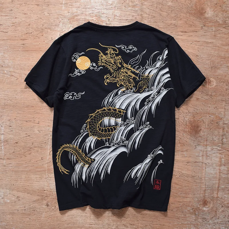 Title 3, T-shirt manches courtes Dragon brodé Heavy Indu...