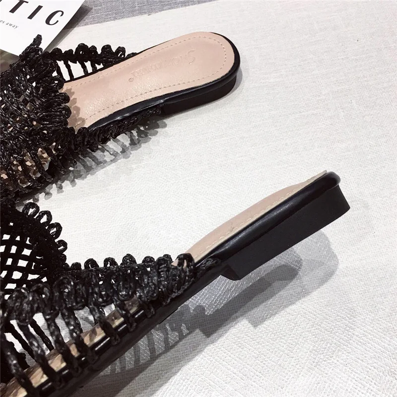 Title 7, Dames flats schoenen Mules Rattan Slippers met ...