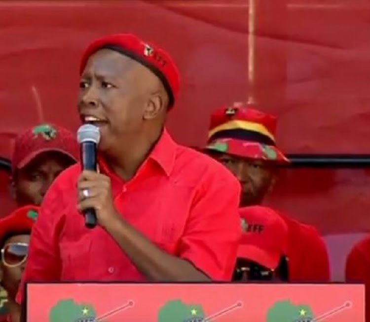 Economic Freedom Fighters (EFF) leader Julius Malema addressing scores of supporters at the Tshela Thupa rally.