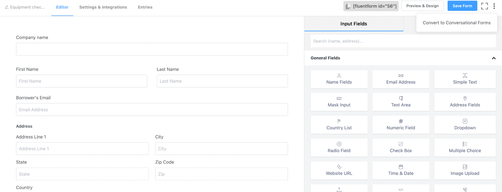 Conversational forms field