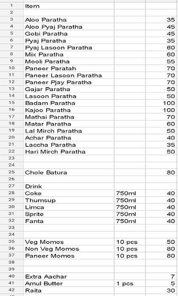 Paratha Express menu 